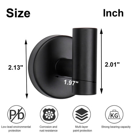 TocTen 3-PACK Wall-Mounted 304 Stainless Steel Towel/Coat Hook, Matte Black