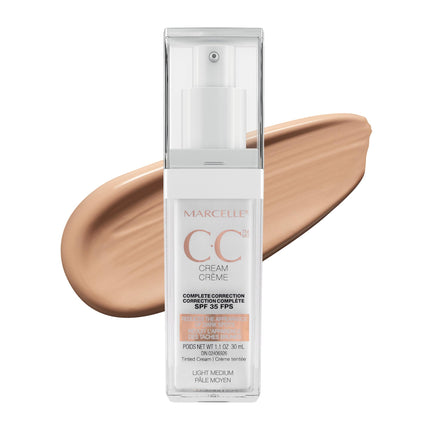 Marcelle CC Cream SPF 35, Light Medium, Complete Correction, Tinted Moisturizer, Perfume-Free, Paraben-Free, Oil-Free, Hypoallergenic, Cruelty-Free, 30 mL