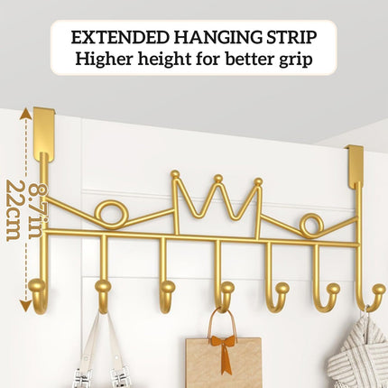 GVRGO Over Door Hanger with 5 Hooks, Metal Over The Door Towel Hook, Decorative Overdoor Organizers (Crown White, 2PCS)