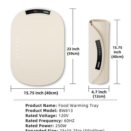PONPUR Food Warming Mat with 7 Adjustable Temperature, Food Warmer Mat, Electric Heating Tray for Buffet, 1 2 4 H Timing Function, Roll Up Hot Mat for Countertop, Parties, Family Meals