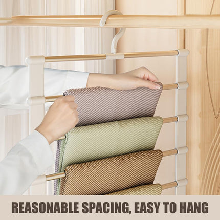 1 Pc Stainless Steel Pants Rack,6 Layers Trouser Hanger  Foldable Ladder Clothes Organizer, Space-Saving Wardrobe Hanger for Pants, Jeans & Trousers Storage