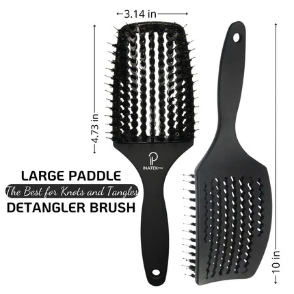Inatekpro Curved Boar Bristle Hair Brush for Thick, Fine & Curly Hair (Large), Black