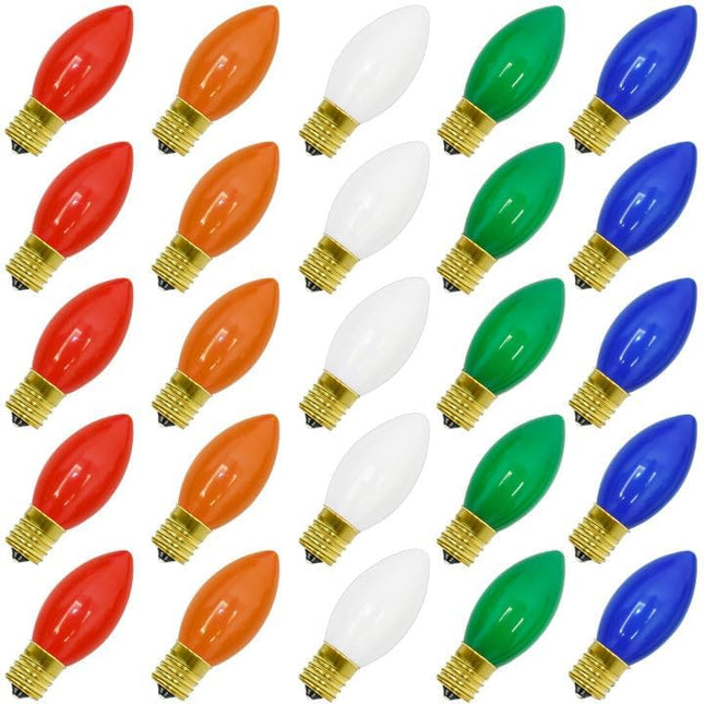 C9 Multicolor Christmas Light Bulbs - 25 Pack with E17 Base for Christmas Lights Outdoor Indoor Party Backyard Christmas Decor