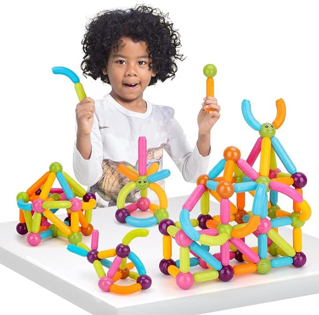 54PCS Magnetic Building Sticks Blocks Toys, Magnetic Balls and Rods Set for Kids, Magnetic Building Set,Toddler Montessori Toys,STEM Stacking Toys T103