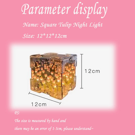 Neioaas 2-in-1 Handmade DIY 20 Tulip Flowers Cube Mirror LED Night Light, Pink Mutli
