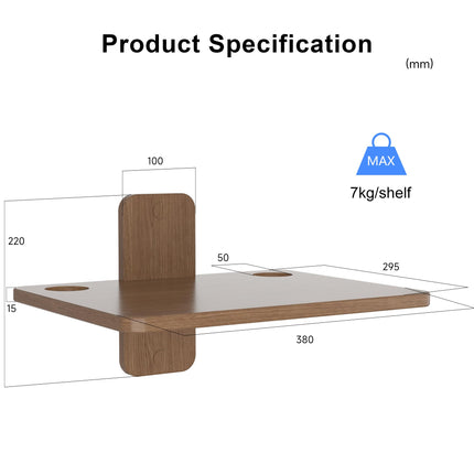 SUPTEK 1-Tier Wooden Floating TV Wall Mount with Shelf for DVD Player / PS4 / Cable Boxes/Game Consoles/Sky Box/TV Accessories, Entertainment Shelf, Walnut, CS501HT