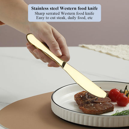 Berglander Set of 12 Pieces Titanium Gold Plating Stainless Steel Butter Knives, Dishwasher Safe