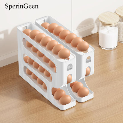 Automatic Rolling Down Egg Storage for Fridge, Egg Holder Organizer, Space Saving Container, Dispenser for Refrigerator, Kitchen- Only for "LARGE" Sized Eggs