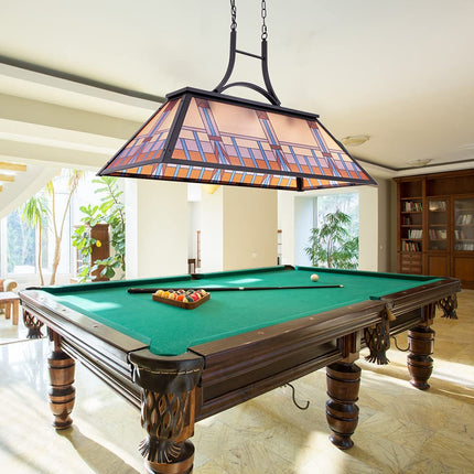 TOCHIC Vintage 3-Light Pool Table Light Pendant with Tiffany-Style Printed Shade for Game Room 7 ft/8 ft/9 Feet Snooker Billiards Light Man Cave Club Kitchen Island Bar Game Dinning Room
