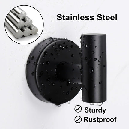 TocTen 3-PACK Wall-Mounted 304 Stainless Steel Towel/Coat Hook, Matte Black