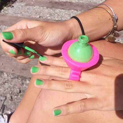 TCBWFY 2 Pack Ring Wearable Anti-Spill Nail Polish Bottle Holder Soft Flexible Silicone, RED & TEAL