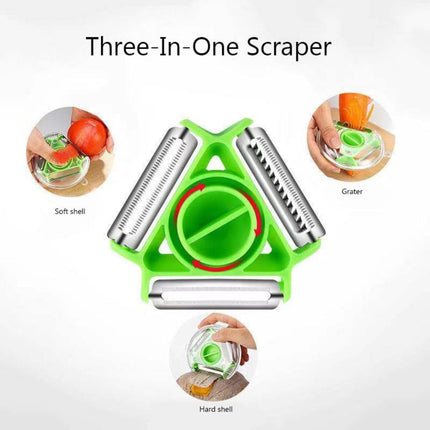 ProChefPrime 3 in 1 Vegetable Fruit Peeler, Multifunctional Stainless Steel Swivel Serrated Julienne Peeler for Kitchen, Veggie Peeler Slicker for Potato, Carrot, Tomato, Apple, Cucumber