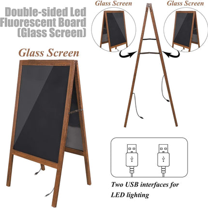LED Drawing Chalk Board: Large Double Sided Blackboard with Lights - Wooden Message Chalkboard Display with 15 Light Colors 4 Flashing Mode for Kids, Restaurant Menu, Bar, Celebration