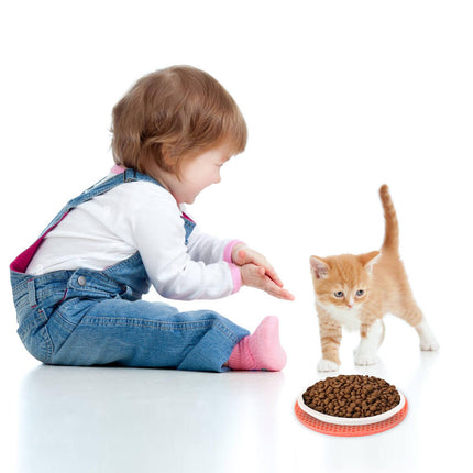 3 Pack Ceramic Cat Bowls, Plate with 3 Pack Silicone Pet Feeder Mats