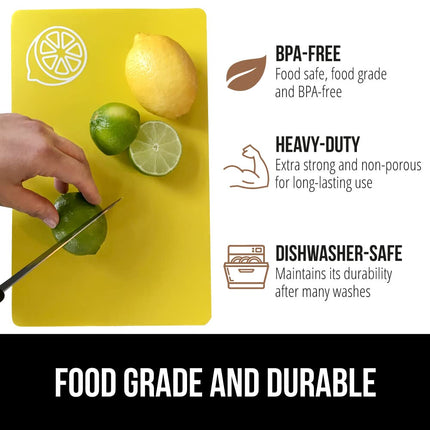 GORILLA GRIP Original Set of 5 Flexible Plastic Cutting Boards, 4 Large Plus Small Board, Gripped Backing, Dishwasher Safe, Non Porous, Multi Color