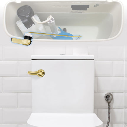 WINONLYB Universal Toilet Handle Replacement Kit Side Mount Toilet Flush Handle Compatible with American Standard Toilet Parts Toilet Handle Lever with Stainless Steel Flapper Chain, Gold