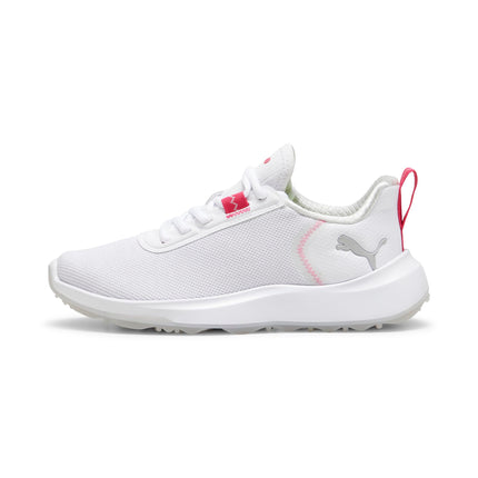 PUMA Golf Unisex-Child Fusion Crush Sport Jr Sneaker, Puma White-Garnet Rose,  Big Kid