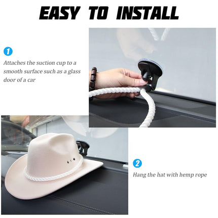 TSUGAMI Hat Mounts for Car, Vehicles Cowboy Hat Handmade Rope Holder Rack with Suction Cup for Dash Seat, Automotive Interior Hanger Accessories, Universal for SUV, Truck, RV