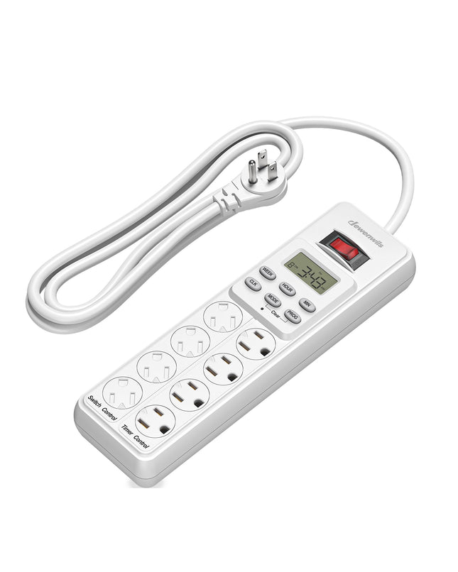 DEWENWILS 8 Outlet Power Strip with Timer (4 Timed/4 Always On), Indoor Digital Timer Outlet, 6ft Flat Plug Cord, 15A, HPST16D