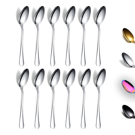 Berglander Set of 12, Stainless Steel Shiny Polish Tea Spoons Silverware, Tea Spoon Small Dessert Spoon 6.5" Teaspoons Dishwasher Safe