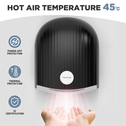¡NTERHASA! Compact 3-Pin Plug In Hand Dryer 110V Electric Commercial Hand Dryer, BLACK