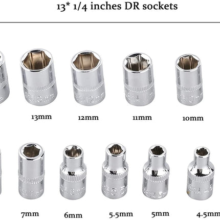46Pcs Hand Tool Socket Wrench Set.Car Repair Ratchet Wrench.Key Spanner.Nut Tool Head Ratchet Metric Spanner Set Tools Open Kit