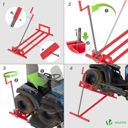 VOUNOT Ride on Lawn Mower Lift Jack, Telescopic Maintenance Jack for Lawn mowers and Garden Tractors, Weight Capacity 880 Lbs, Red #C5