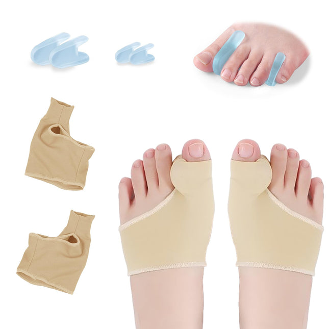 XREKNOi Bunion Corrector Sleeve Socks with Big Toe Separators and Pinky Separators Pack for Men and Women Non-Slip Big Toe Straightener Big Toe Alignment Bunion Toe Relief Pain (Khaki, Small)