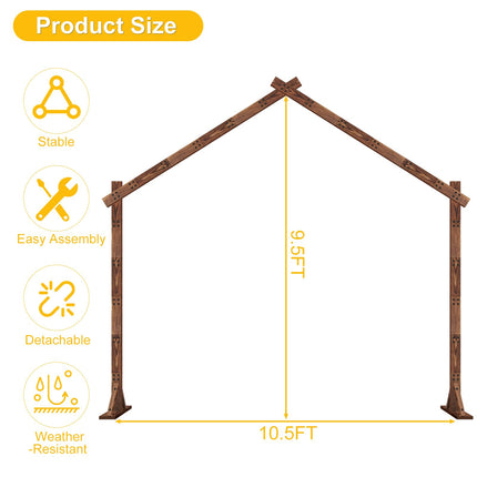 Skcoipsra 9FT Roof Wooden Wedding Backdrop Stand, Stable Wooden Arch Frame, Natural Wood Arch Stand Arbor Frame for Ceremony Anniversary Birthday Party Graduation Photo Background Decoration