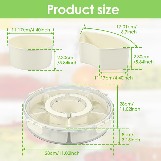 Divided Rotating Serving Tray with Lid and Handle, Container for Fruits Snacks Veggie Charcuterie, Snack Spinner Organizer, Snack Trays Serving Tray with Lid (1)