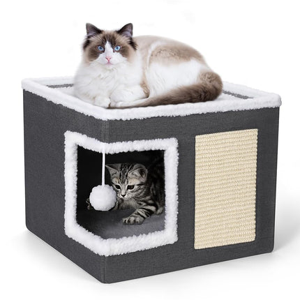 Volivx Cat House, Winter Warm Removable Cat Bed Imitation Wool Pet Cave Anti-Scratch Wear-Resistant Cat Furniture, (Gray)