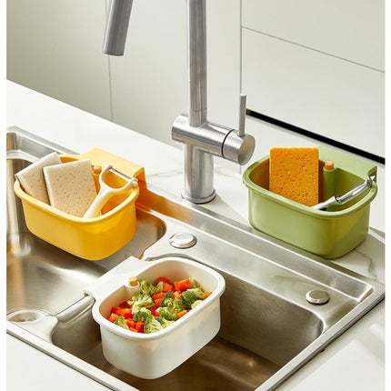 Kitchen Sink Strainer Basket, Faucet Hanging Strainer, Multi-Functional Food Colander,Press Automatic Dumping Kitchen Draining Basket, Easy Drain Filter with Bottom Release (White)