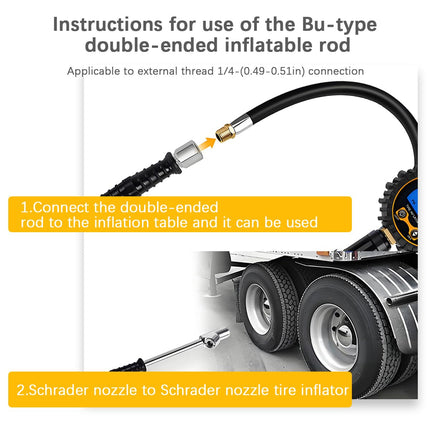 TSUGAMI 1/4" FNPT Extended Reach Dual Head Car Air Chuck, Steel 2-Way Connection Vehicle Tire Inflate Chuck with Quick Plug & Handle, Auto Tyre Air Compressor Fill Kit, Universal Fit