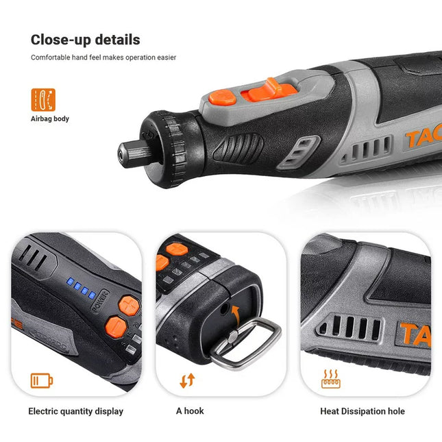 Tacklife Cordless Rotary Tool, 8V Motor 2.0 Ah Li-ion Battery Grinding Drilling Tool Sets, RTD02DC for Craft Projects, DIY Creations, Cutting, Engraving