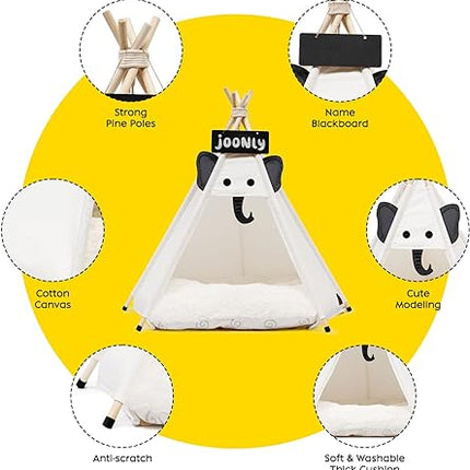 Pet Teepee Tent for Small Dogs & Cats, 24 Inch Portable Indoor Dog House with Thick Cushion, Cat Teepee Washable Tent Dog Teepee Bed Indoor (Elephant) T99
