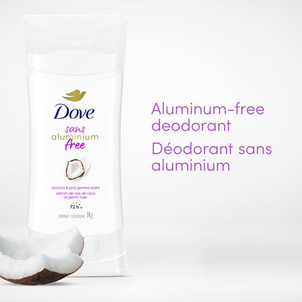 Dove Aluminum Free Déodorant for Soft Underarms, for Soft Underarms, Coconut & Pink Jasmine Scent, 74g