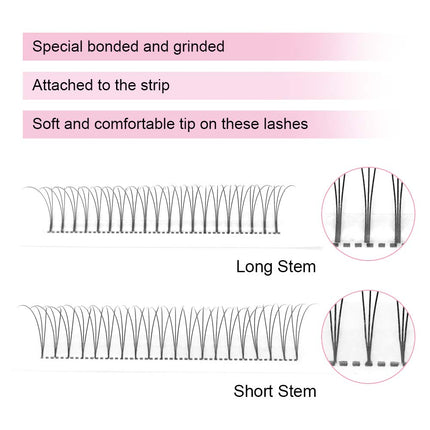 PRO LASH BEAUTY Pre Made Fan Eyelash Extensions 3D-C-0.07-14mm Short Stem Eyelash Extension Pre Fanned Russian Volume Lashes 0.07 0.10 Lash Extensions (3D-C-0.07-14)