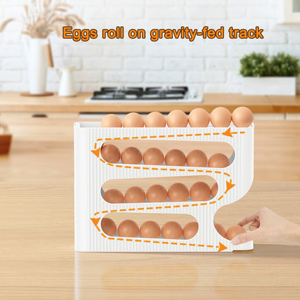Automatic Rolling Down Egg Storage for Fridge, Egg Holder Organizer, Space Saving Container, Dispenser for Refrigerator, Kitchen- Only for "LARGE" Sized Eggs