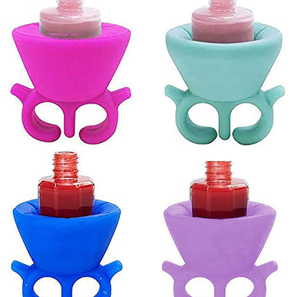 TCBWFY 4 Pack Ring Wearable Anti-Spill Nail Polish Bottle Holder Soft Flexible Silicone