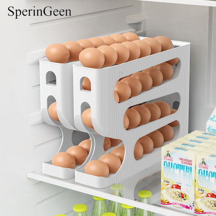 Automatic Rolling Down Egg Storage for Fridge, Egg Holder Organizer, Space Saving Container, Dispenser for Refrigerator, Kitchen- Only for "LARGE" Sized Eggs