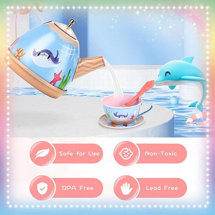 45Pcs Tea Party Set for Little Girls Princess Tea Time Toy Playset Ocean/Dinosaur Theme Kids Tea Set with Desserts & Carrying Case Kitchen Pretend Toy T134