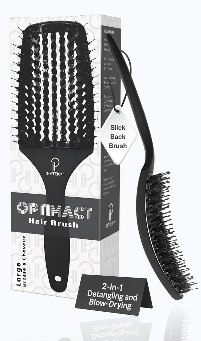 Inatekpro Curved Boar Bristle Hair Brush for Thick, Fine & Curly Hair (Large), Black