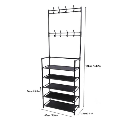 ZYYIN Entryway 5-Tier Coat Shoe Storage Rack, 175Cm Floor Organizer, Black