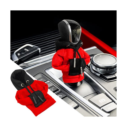 TSUGAMI Car Shift Gear Cover, Fashionable Sweater Hoodie Auto Shift Knob Cover, Soft & Comfortable Universal Fit Automotive Gear Shift Knob Protector Cover Automobile Accessories (Red/White)