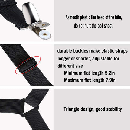 Bed Sheet Fasteners - 4 PCS Adjustable Triangle Elastic Suspenders Gripper Holder Straps Clip for Bed Sheets, Mattress Covers, Sofa Cushion (Black)