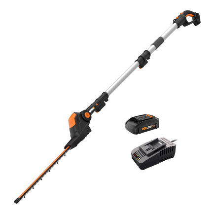 WORX WG252 20V 20" Cordless Hedge Trimmer, Reach Up to 12 Feet, Extended Pole, 180° Rotation Head, PowerShare