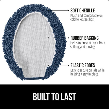 GORILLA GRIP 19.5x18.5 Shag Chenille Bathroom Toilet Lid Cover, Ultra Soft Plush, Fits Standard Toilet Lids, Navy Blue