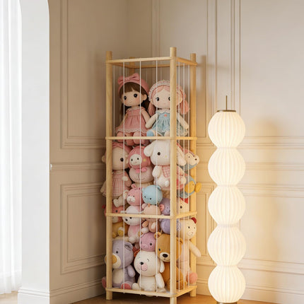 THREELOVE Natural Solid Wood Easy Assembly Toy Stuffed Animal Storage Organizer & Display Shelf