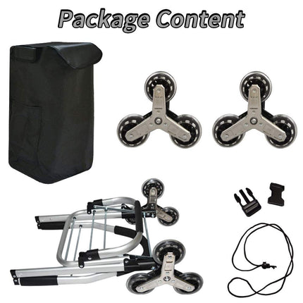 EALING Anti-Slip Bar Folding Shopping Trolley Utility Cart with 3+3-Wheels, Detachable Bags 2 Extra Pockets Adjustable Bungee Cord, Black/Silver