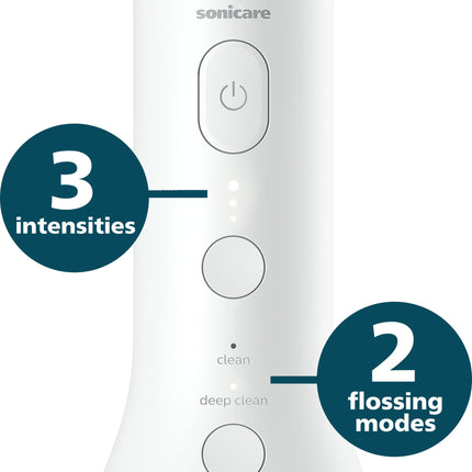 Philips Sonicare Power Flosser 3000 Cordless, Oral Irrigator Quad Stream technology and whisper quiet, White, HX3826/21